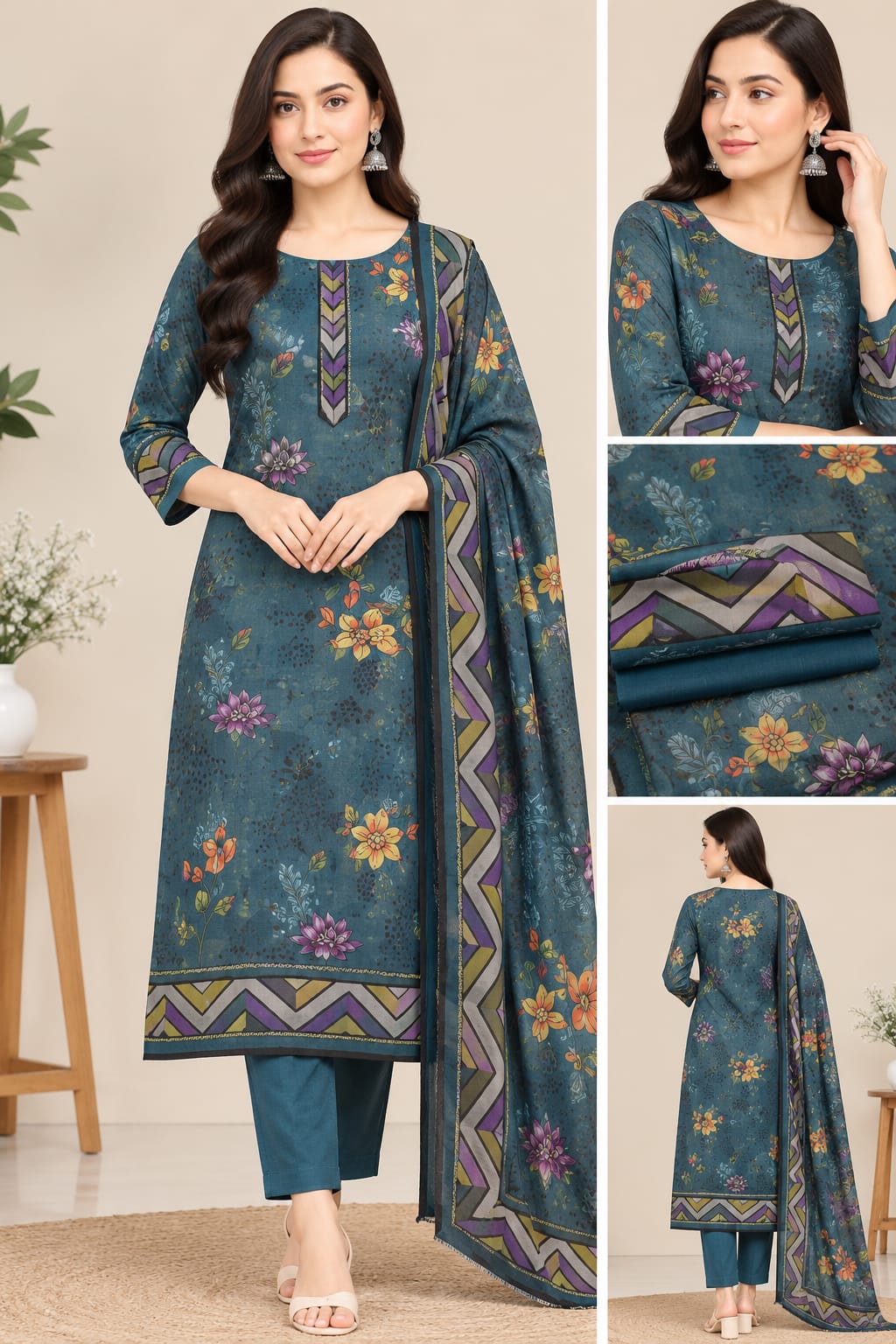 Dhanak embroidered luxury unstitched 3pc suit